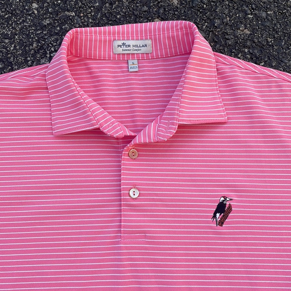 Peter Millar summer comfort golf polo shirt size large pink white